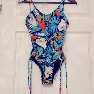 Tropical one piece swimsuit